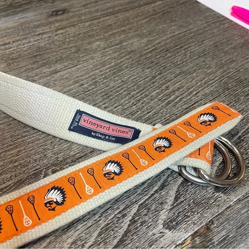 Vineyard Vines canvas club belt. Lacrosse sticks Native American. Used. 48” long